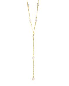 Tyra Lariat Necklace Necklace Sterling Forever Gold Collage Pics, Pearl Lariat Necklace, Pearl Lariat, Gold Lariat Necklace, Lariat Necklace, Cz Stone, Gold And Silver, Rhodium Plated, Lobster Clasp