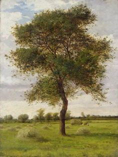 a painting of a tree in the middle of a field