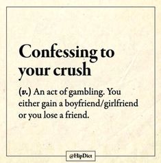 an advertisement with the words, confesing to your crush and saying it's not