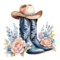 a cowboy hat and boots with flowers