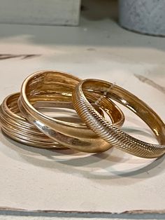 Textured Cast Bangle Bracelet Set of 3 Gold Chic Gold Stackable Bangle, Chunky Gold Bracelet, Gold Beach, Bangle Bracelet Set, Fashion Enthusiast, Girl Jewelry, Gold Bangle Bracelet, Smash Cake, Bangle Set