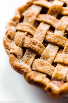 a freshly baked pie on a white surface