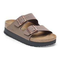 Arizona Flex Platform Birko-Flor Mocha | BIRKENSTOCK Platform Birkenstock Sandals, Mocha Birkenstock, Fuzzy Heels, Birkenstock Style, Womens Casual Boots, Two Strap Sandals, Over The Calf Socks, Mens Boots Casual, Outdoor Sandals