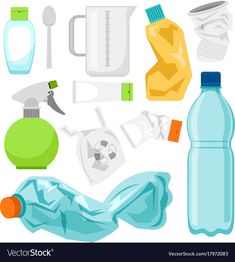 various garbage and household items on a white background