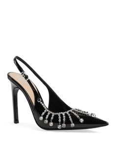 Gucci Women's Vernice Pointed Toe Crystal Chain Detail High Heel Slingback Pumps Buy Gucci, Crystal Chain, Slingback Pump, Black Pumps, High Heel, Patent Leather, Leather Upper, High Heels, In Store