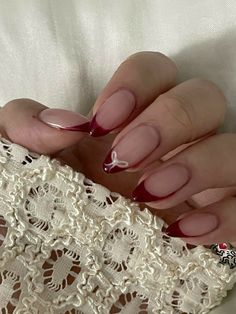 Red Tip Nails, Paznokcie Hello Kitty, Kutek Disney, Cute Simple Nails, Nagel Tips, Summery Nails, Casual Nails, Makijaż Smokey Eye, Burgundy Nails