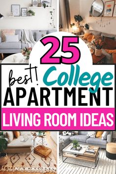 the 25 best college apartment living room ideas in this postcard collage, there is a couch and coffee table