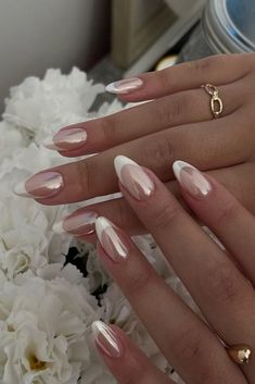 Unique Bridal Nails, Blushing Nails, Proposal Nails, Aesthetic Nail, Moon Nails, Chanel Collection, Pearl Nails