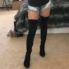 I Bought This Jeffrey Campbell Boot From The Nasty Gal Site. Only Worn Once. Mint Condition. Super Comfortable. Has An Adjustable Buckle On The Top Of The Boot So You Can Adjust The Size To Your Thigh. No Trades. Black Thigh High Heels, Thigh High Black Boots, High Thigh Boots, High Black Boots, Jeffrey Campbell Boots, Thigh High Heels, Thigh High Suede Boots, Black Thigh High, Boots Cowgirl