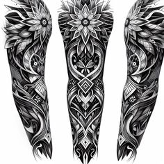 an artistic tattoo design with wings and flowers on the arms, leg and arm tattoos