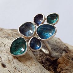 Handmade sterling silver ring decorated with shades by applenamedD Handmade Sterling Silver Rings, Contemporary Ring, Resin Ring, Silver Jewelry Handmade, Silver Rings Handmade, Contemporary Jewellery, Enamel Jewelry, Contemporary Jewelry, Silver Enamel