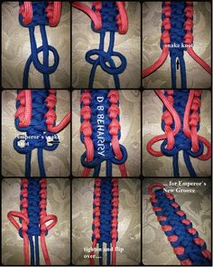 the instructions for how to tie a horse's bridle with red, white and blue braiding