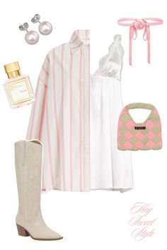 white satin slip dress, pink stripe oversized button down, + cream cowgirl boots 12 spring outfit ideas ౨ৎ Dress And Cowgirl Boots, White Satin Slip Dress, Cheap Cowgirl Boots, Western Boots Outfit, Boy Boots, Slip Gown, Cowgirl Boots Outfit