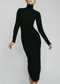 Designed for a slim fit, this maxi turtleneck dress is perfect for everyday wear. A simple piece... Turtle Neck Dress Outfit, Black Turtleneck Dress, Long Sleeve Turtleneck Dress, Black Dress With Sleeves, Turtleneck Dress, Black Turtleneck, Long Sleeve Turtleneck, Turtle Neck Dress, Chic Dress