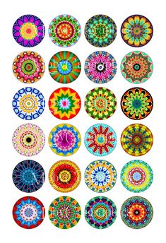 a bunch of different colored circles on a white background