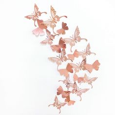 PRICES MAY VARY. PACKAGE CONTAINS- Rose gold butterfly wall decor set include 48pcs,The Swallowtail butterflies has 2 styles in 2 size：solid and hollow. Medium Size：10*8.6cm ，Small size:8*6.9cm. ENVIROMENTAL MATERIAL-These rose gold 3d butterfly wall decals are different from other butterfly decals,they are via special processing both lightweight and luxuriant,environmental. LONGLIFE USING-These rose gold 3d butterfly wall decals stickers are perfect for nursey/girls/kids room decor,they are rem Pink Butterfly Decorations, Murals For Home, Metallic Art, 3d Wall Decals, Rose Gold Butterfly, Wood Butterfly, Rose Gold Paper, Butterfly Wall Decals, Gold Nursery