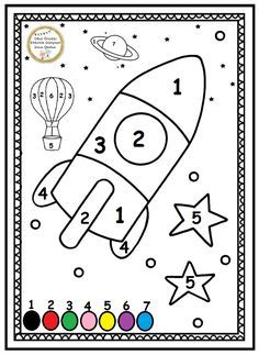 a coloring page with an image of a rocket and stars