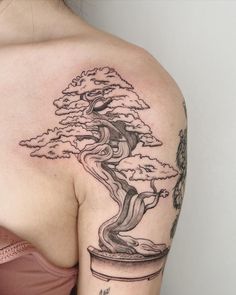 Bonsai tree
Bonsai tree tattoo 
Bonsai 
Arm tattoo Japanese Style Tree Tattoo, Bonzi Trees Tattoo, Bonsie Trees Tattoo, Big Shoulder Tattoo, Shoulder Tree Tattoo, Big Tree Tattoo, Tree Tattoo On Shoulder, Bonsai Tattoo Design, Big Bonsai Tree