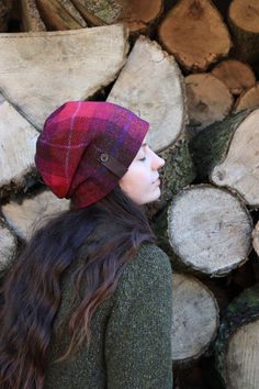 "l love this hat! I designed this hat with a more modern slouchy shape, using the exquisite Harris Tweed which I love to work with in the Autumn and Winter. It is so comfortable and warm as it covers the ears on those cold days. Harris Tweed is hand-woven by islanders in their homes in the Outer Hebrides and is made from pure virgin wool dyed and spun in the Outer Hebrides. This is what entitles it to carry the famous Orb Mark certifying it as Harris Tweed. lined with organic bamboo jersey which Slouchy Beanie For Cold Weather, Warm Fall Hats One Size, Warm Beanie With Curved Brim For Outdoor, Warm Fall Hats, Outdoor Soft Knit Cap, Winter Outdoor Flat Cap Beanie, Cozy Wool Cap, Fitted Beanie Cap For Fall, Warm Slouchy Beanie For Outdoor