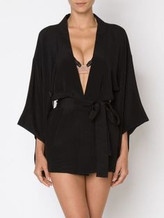 Fleur Du Mal 'Haori' kimono Silk Robe, Wide Sleeves, Shawl Collar, Black Silk, Fashion Branding, Women Wear, Long Sleeve Dress, Lingerie, Mini Dress