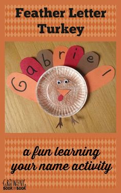 a paper plate with a turkey on it that says name activities featherer letter turkey