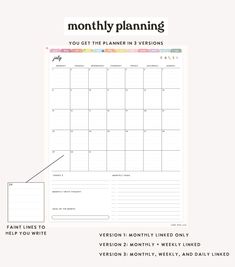 the printable planner is shown with an arrow pointing up to it's left side