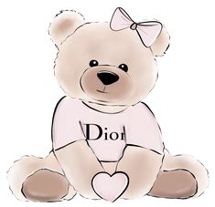 a white teddy bear with the word diot on it's chest sitting down