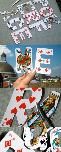 playing cards are laid out on top of the table to be used as an art project