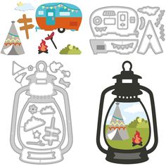 a lantern and some cut outs for camping