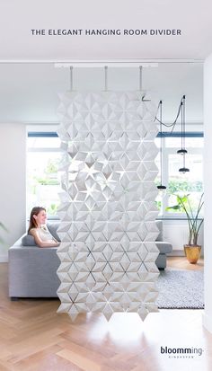 Facet · The elegant hanging room divider Freestanding Room Divider, Sliding Room Dividers, Hanging Room Dividers, Partition Screen, Space Dividers, Pearl Gray, Living Room Partition, Room Partition, Partition Wall