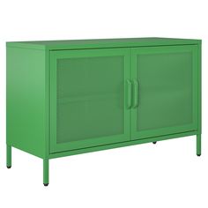 a green cabinet with two doors on each side