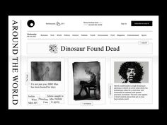 an image of the website for dinosaur found dead, which is being displayed in black and white