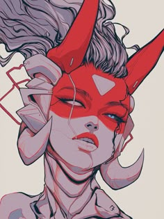 a drawing of a woman with horns on her head