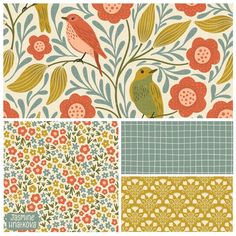 four different patterns with birds and flowers