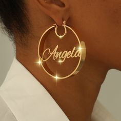 Personalized Chunky Hoop, Custom Name Earrings, Gold Name Hoops, Bling Hoop Earrings, Name Earrings, Women Earrings, Jewelry Gift for Mom . . . . . . . . . . . . . . . . . . . . . . . . . . . . . . . . .  * Product Description ♡ :  Introducing our exquisite Custom Name Earrings, a personalized jewelry piece that combines elegance, style, and a touch of sentimentality. These Gold Name Hoops are the perfect accessory to make a bold statement and showcase your unique identity. Crafted with meticulo Gold Custom Name Hoop Earrings, Gold Hoop Earrings With Custom Name, Personalized Hoop Earrings For Birthdays, Customizable Gold Hoop Earrings, Trendy Personalized Round Hoop Earrings, Personalized Trendy Round Hoop Earrings, Earrings Name, Name Earrings, Elegance Style