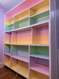 the shelves are painted different colors and have no one in them or they can be used as shelving