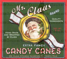 an advertisement for candy canes with santa claus in the center and red ribbon around it