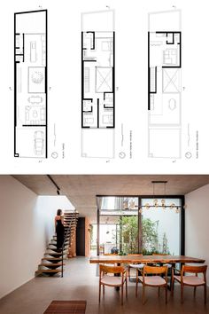 the floor plan for this modern house is very simple, but it also has stairs