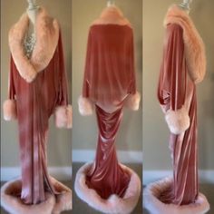 Blush Velvet Robe 1920s-old Hollywood Style-handmade Robe | Etsy Old Hollywood Feather Robe, Modern Old Hollywood Outfits, 1920s Dressing Gown, Rich Christmas Aesthetic, Pink Feather Robe, Old Hollywood Outfit Ideas, Fur Robes, Old Hollywood Glamour Fashion, Dramatic Robe