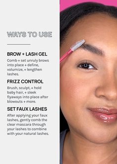 Define, groom, + hold your lashes and brows in place with a2o Lab's Lash + Brow Clear Mascara! Use to set + combine faux lashes, as mascara primer, or baby hair tamer. ❣️ Universal clear❣️ Conditioning❣️ Long-wearing hold Non-toxic • Vegan • Cruelty-free Net Wt 0.16 oz / 4.8 g Clear Eyelash Gel, Clear Brow And Lash Mascara, Lights Camera Lashes Mascara, Clear Brow Gel, Babe Lash Mascara, Clear Mascara, Mascara Primer, Faux Lashes, Cruelty Free