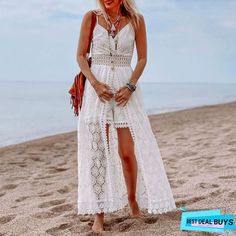 Ruffle Print Bohemian Resort Beach Dress Women Bodysuit, Lace Playsuit, Boho Beach Dress, Sleeveless Outfit, Bodysuit Dress, Long Beach Dress, Dress Sleeve Styles, Sleeveless Long Dress, Lace Neckline