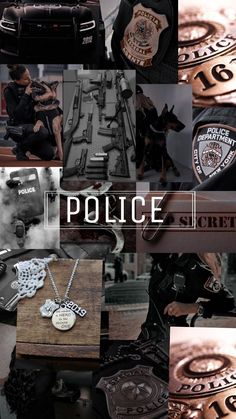 a collage of different police related items