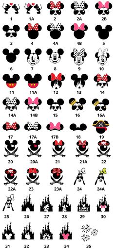 mickey and minnie mouse heads with numbers on them