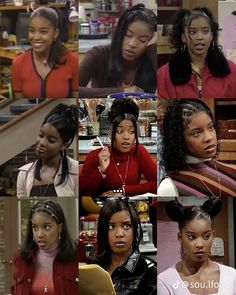 90s Black Salon Hairstyles, Iconic Black Women In Movies, 90s Black Women Hairstyles Braids, 90s Fall Hairstyles, 90s Hair Ideas Hairstyles, That's So Raven Hairstyles, Reagan Gomez 90s Outfits, Sister Sister Hairstyles 90s, Swv 90s Hair