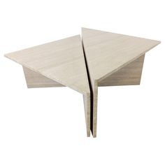 two tables made out of plywood are shown side by side on a white background