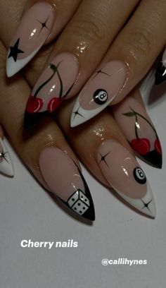 Spring Nails Black, Black Cherry Nails, Cowboy Nails, Vegas Nails, Cherry Nails, Grunge Nails, Classy Acrylic Nails, Nagel Inspo, Nails Black