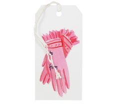 a tag with pink gloves on it