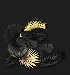 black and gold leaves on a dark background