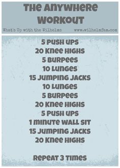 an exercise poster with the words,'the anywhere workout '