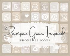 the text pamps grass inspired phone pics is displayed in front of an image of icons